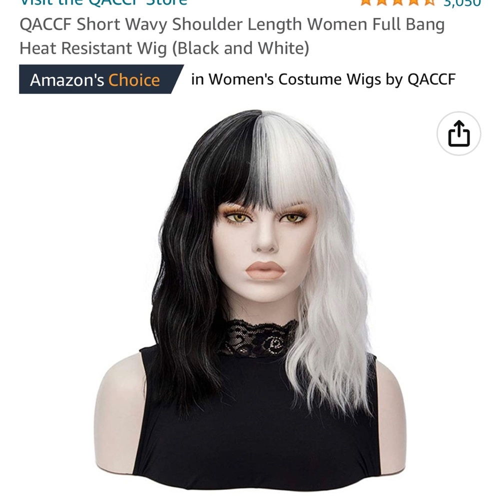 Short Wavy Shoulder Length Women Full Bang Heat Resistant Wig (B& W)